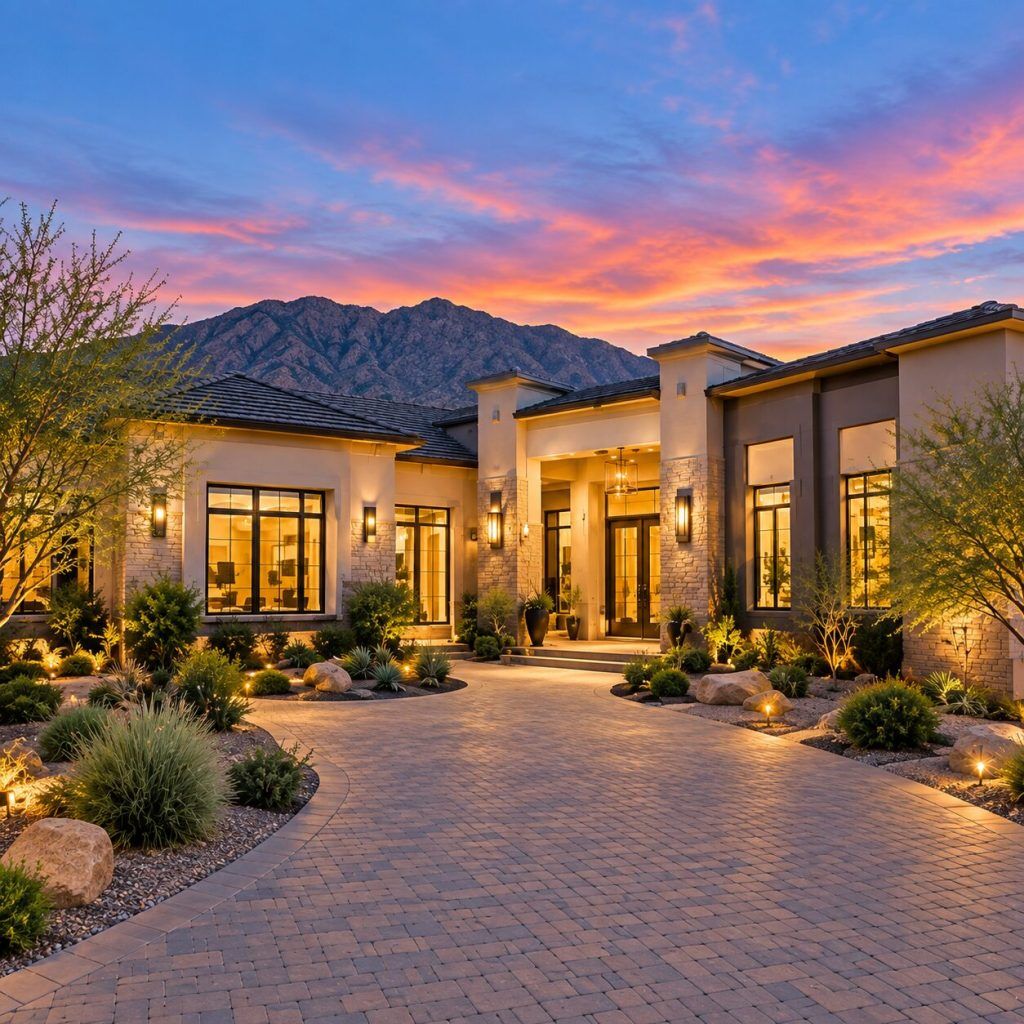 Luxury single-family residence at dusk