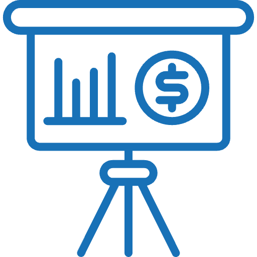 Presentation board with bar chart and dollar sign icon